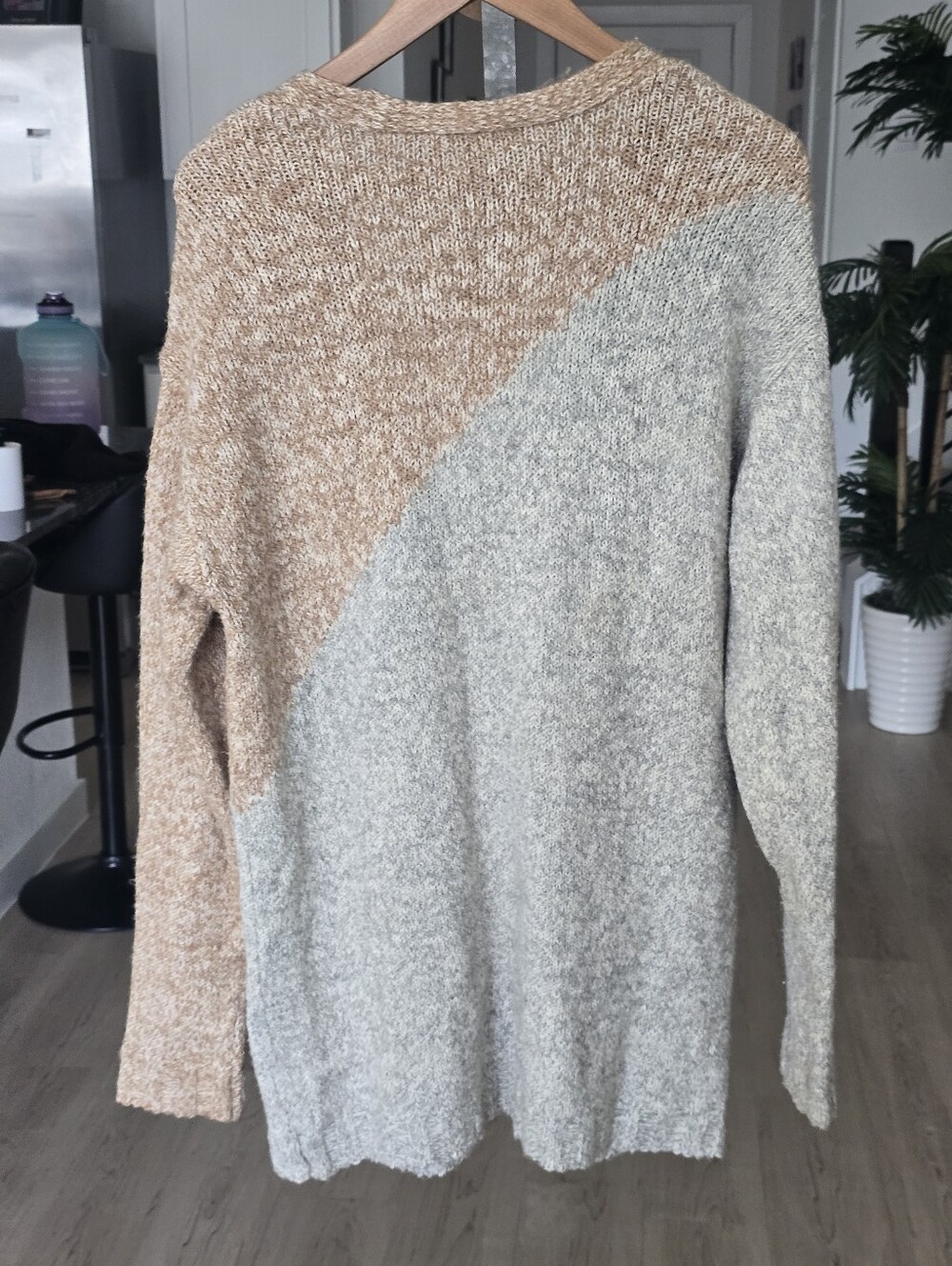 CAbi Open Front Marled Colorblock Cardigan Sweater Women's Small Beige Gray Knit - Picture 7 of 8